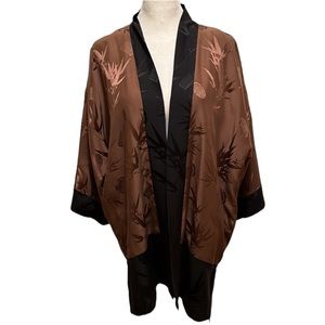 Wild Ginger Reversible Silk Kimono Jacket in Black and Brown. Size M. EUC.
